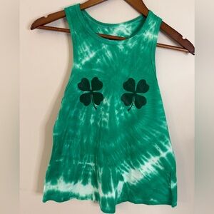 Hot Topic green tie dye shamrock cotton tank top SZ SM